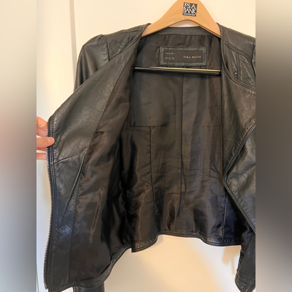 Zara Women's Black Leather Jacket - Picture 2 of 15